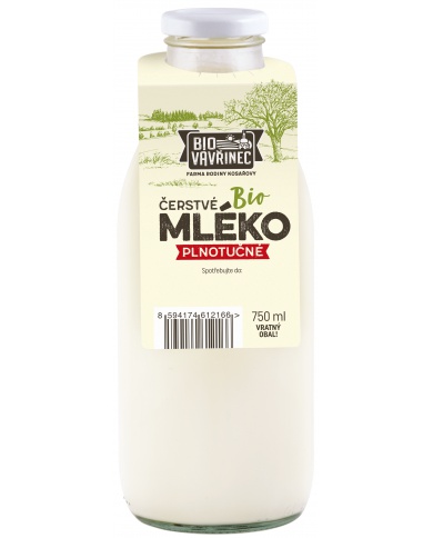 Mléko plnotučné 3,5%, sklo, 750 ml