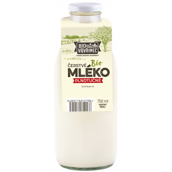 Mléko plnotučné 3,5%, sklo, 750 ml