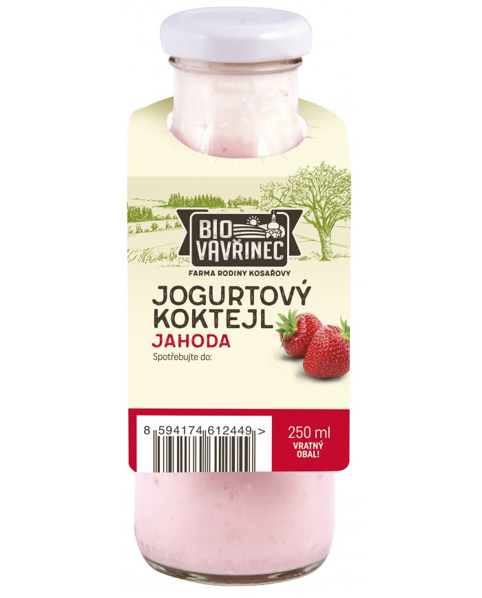 Jogurtový koktejl jahoda, sklo, 250 ml