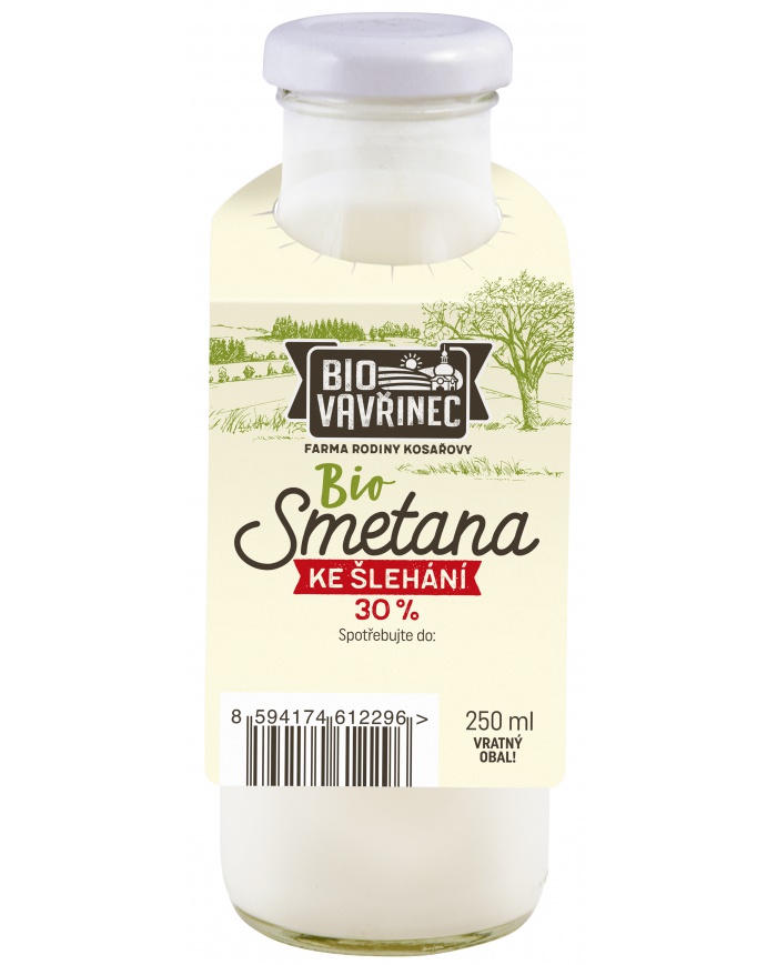 Smetana ke šlehání 30%, sklo, 250 ml