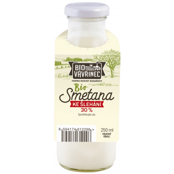 Smetana ke šlehání 30%, sklo, 250 ml