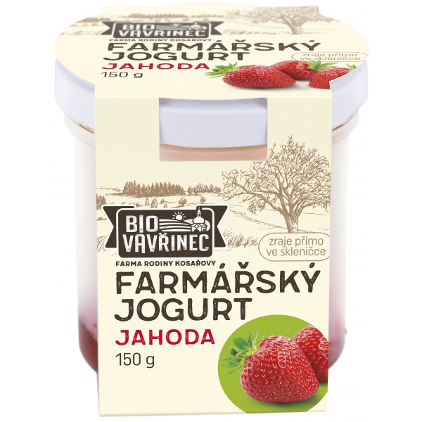 Farmářský jogurt jahoda, sklo, 150 g