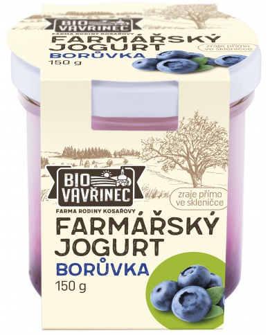 Farmářský jogurt borůvka, sklo, 150 g