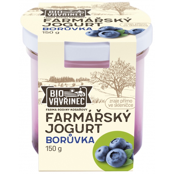 Farmářský jogurt borůvka, sklo, 150 g