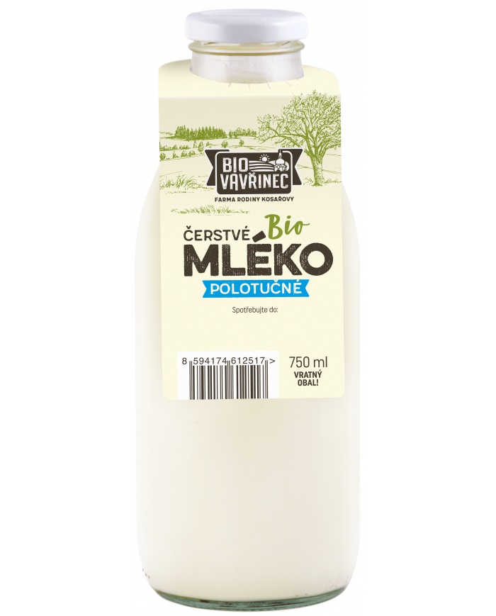 Mléko polotučné 1,5%, sklo, 750 ml