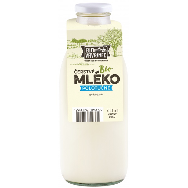 Mléko polotučné 1,5%, sklo, 750 ml