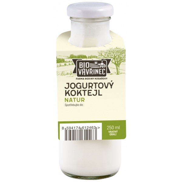 Jogurtový koktejl přírodní, sklo, 250 ml