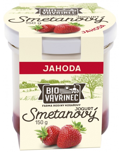 Smetanový jogurt jahoda, sklo, 150 g