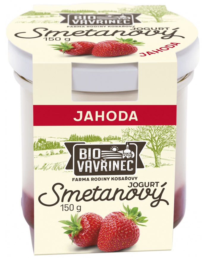 Smetanový jogurt jahoda, sklo, 150 g