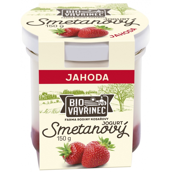 Smetanový jogurt jahoda, sklo, 150 g